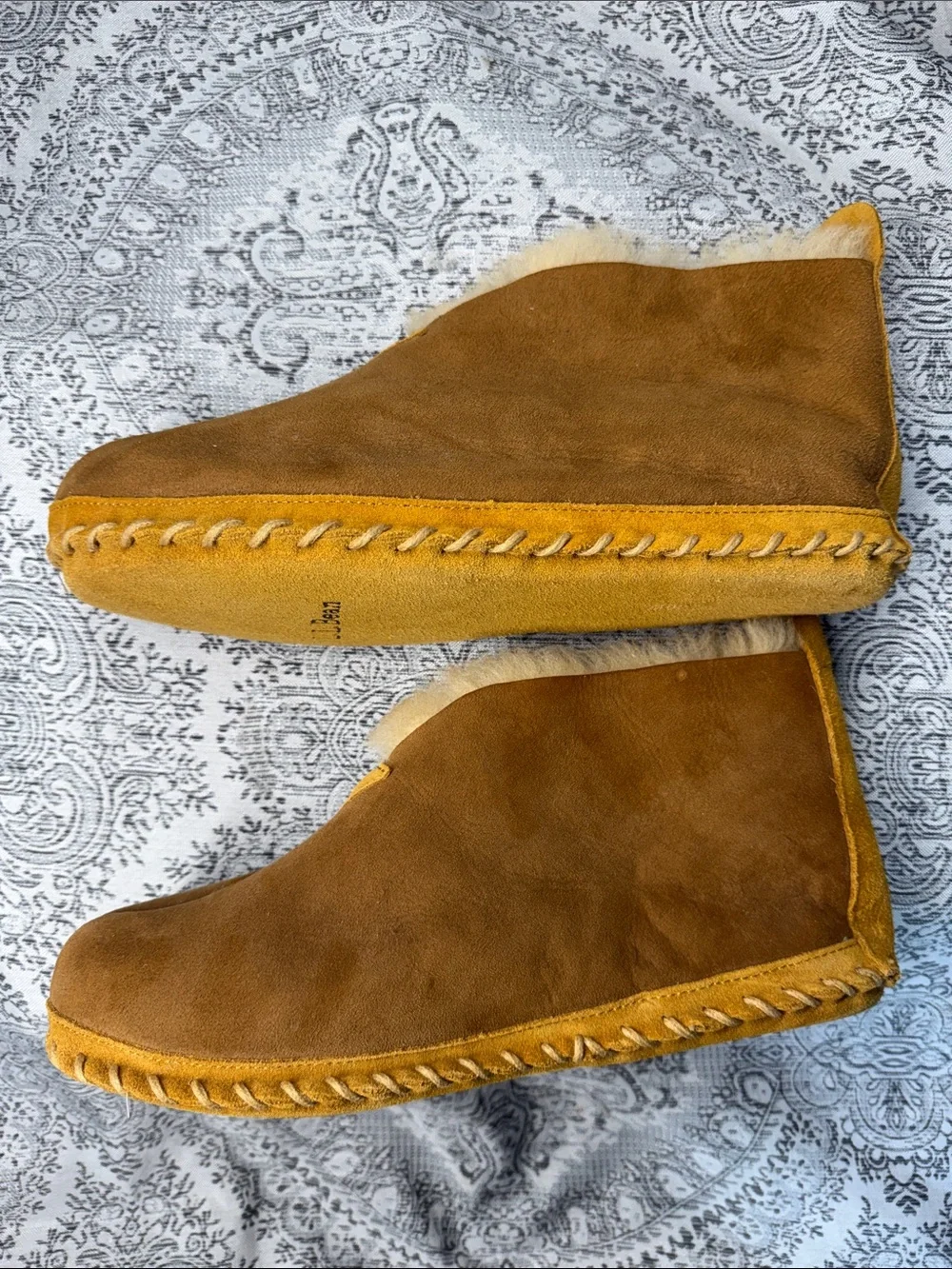 Men's Brown Suede Shearling-Lined Slippers - Size 10